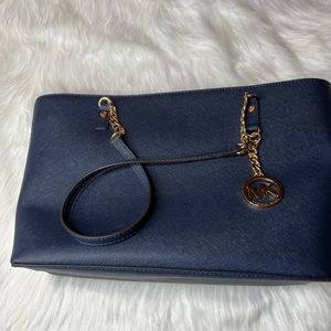 Michael Kors Navy Blue and Gold accent shoulder bag